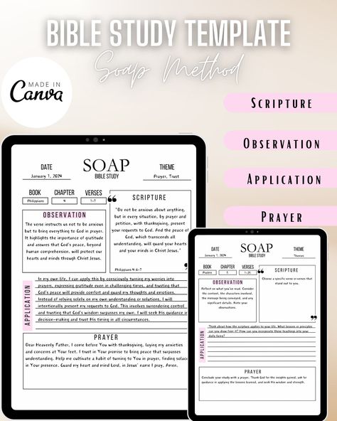 SOAP Bible Study Template, bible passage summary, bible verse summary, digital bible study, printable bible study Family Worship Ideas Jw Games, Bible Study Methods Ideas, Free Bible Study Printables, Digital Bible Study, Soap Bible Study Method, Study Meaning, Soap Method, Printable Bible Study, Bible Study Template