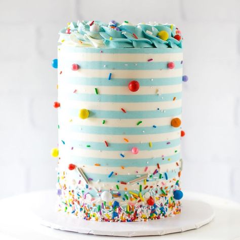 Pastel Rainbow Cake, Sprinkles Birthday Cake, Striped Cake, 1st Birthday Cakes, Baby Boy Cakes, Sprinkle Cake, Funfetti Cake, Boy Birthday Cake, Rainbow Sprinkles