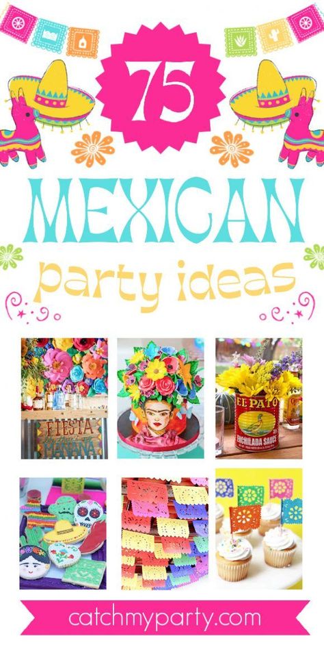 If you are throwing a Mexican fiesta don't miss all the 75 fabulous Mexican-themed party ideas we've rounded up for you. There are so many popular themes to choose from when planning a Mexican party, such as a summer fiesta to a Day of the Dead party, or even a Frida Kahlo one! We've rounded up so many amazing ideas that your party is guaranteed to be the talk of the town! See more party ideas and share yours at CatchMyParty.com Mexican Party Ideas, Minecraft Bingo, Gumball Necklace, Mermaid Party Games, Baby Shower Party Food, Chalkboard Party, Graduation Chalkboard, Mexico Party, Party Chair