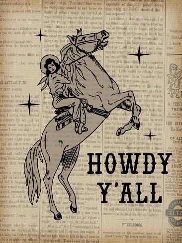 size: 12x9in Art Print: Howdy Cowgirl by Daniela Santiago : Vintage Cowgirl Drawing, Western Theme Background, Vintage Western Art, Poster Moodboard, Western Clip Art, Cosmic Cowgirl, Western Room, Western Wallpaper, Western Posters