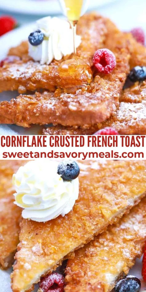 Frosted Flake Crusted French Toast, Breakfast Recipes Overnight, Crusted French Toast, Flake Recipes, French Toast Breakfast, Savory Meals, Bright Starts, French Toast Recipe, Breakfast Pancakes