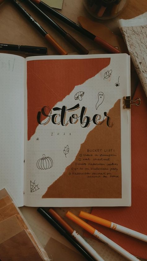 Aesthetic Journal Ideas Month, October Month Journal Ideas, Bujo Inspiration October, October Aesthetic Journal, October Journal Aesthetic, October Month Journal, October Journal Ideas Aesthetic, Bujo October Cover, October Title Page