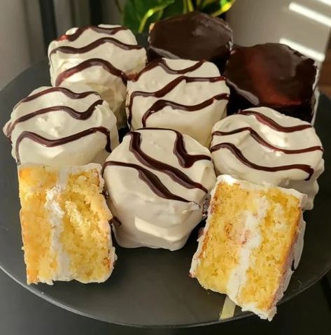 Homemade Zebra Cakes - ALL RECIPES GUIDE Zebra Cakes, Chocolate Melting Wafers, Zebra Cake, Melting White Chocolate, Almond Bark, Box Cake Mix, Melting Chocolate Chips, Frozen Cake, All Recipes