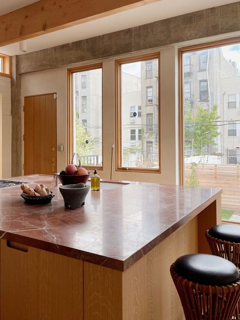 Inspired Spec Townhouse Makeover in Brooklyn Townhouse Makeover, Brooklyn Kitchen, Cement Tile Floor, Parlor Floor, Bed Stuy, Red Marble, Kitchen Marble, Flipping Houses, Kitchen Reno