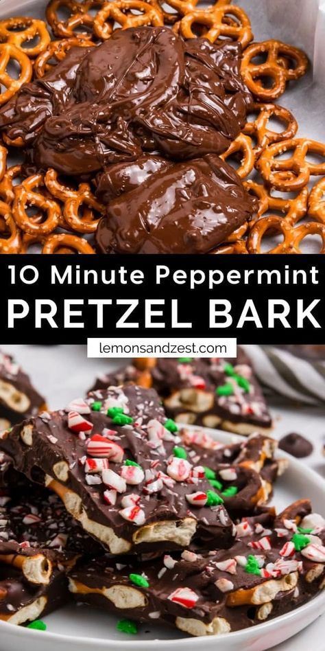 Peppermint Dark Chocolate Pretzel Bark Peppermint Pretzel Bark, Chocolate Pretzel Bark, Pretzel Bark Recipes, Christmas Platters, Lemon Zest Recipes, Salty Pretzels, Peanut Butter Bark, Peppermint Pretzel, Pretzel Bark