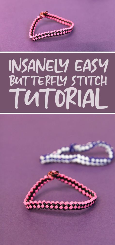 Looking for great easy lanyard crafts and ideas? Make butterfly stitch keychains or bracelets using this step by step how to How To Make Lanyards, Easy Bracelet Patterns, Gimp Patterns, Stitch Keychains, Plastic Lace Crafts, Gimp Bracelets, Lanyard Crafts, Butterfly Stitch, Lanyard Bracelet