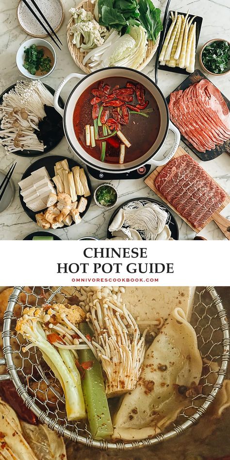 The ultimate Chinese hot pot guide that explains the different types of broth, dipping sauces, ingredients and equipment, plus all you need to know to host a successful hot pot party. Hot Pot Broth Recipe Easy, Asian Hot Pot Recipe, Hot Pot Party, Asian Potluck, Chinese Hotpot, Chinese Hot Pot, Hot Pot Recipe, Asian Dinner, Comforting Soup