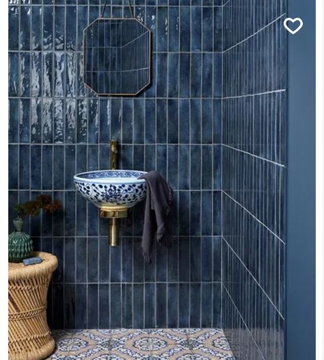 Glazed Bricks, Dark Blue Tile, Blue Bathroom Tile, Glazed Brick, Deco Studio, Victorian Bathroom, Porcelain Wall Tile, Tile Trends, Porcelain Blue