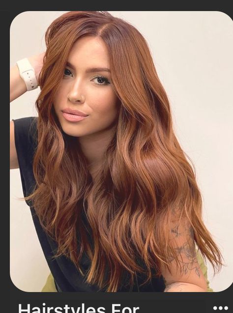 Kylie Jenner Copper Hair, Dark Orange Copper Hair, Copper Hair With Root Smudge, Brown Eyes Copper Hair, Copper Hair Brown Eyes Olive Skin, Dark Copper Blonde Hair, Redhead Brown Eyes, Auburn Wavy Hair, Copper Hair Brown Eyes