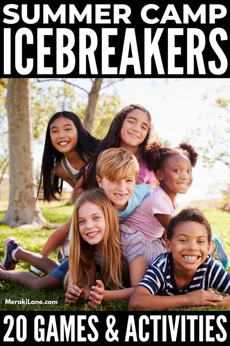 20 Summer Camp Icebreaker Activities and Games | If you're looking for icebreaker activities for day camp or sleep away camp, we've got you covered. These activities for kids, tweens, and teens offer a fun way to make new connections, improve communication skills, promote teamwork, boost confidence, and break down barriers in a small group setting. Click for a list of our favorite 'get to know you' games, which are perfect for campers and camp counsellors and everyone in between! Camp Group Activities, First Week Of Camp Activities, Summer Camp Ice Breakers For Kids, Camp Ice Breakers For Kids, Camp Group Games, Connection Activities For Kids, Church Camp Games For Kids, Teen Summer Camp Activities, Summer Camp Ideas For Teens