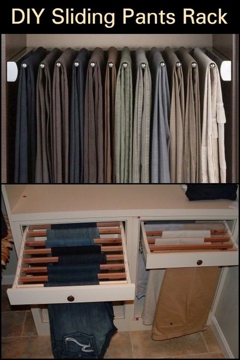 Pants Organization Ideas, Pants Organization, Hanging Pants, Pant Storage, Organizar Closet, Organized Closet, Pants Rack, Interior Design Kitchen Small, Wardrobe Room