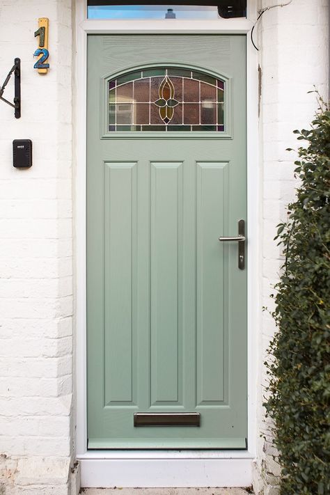 Sage Green Garage Door, Sage Front Door, Sage Green Front Door, Sage Door, Door Paint Color Ideas, Sage Green Door, Cluckingham Palace, 1930s Doors, Tall Garage