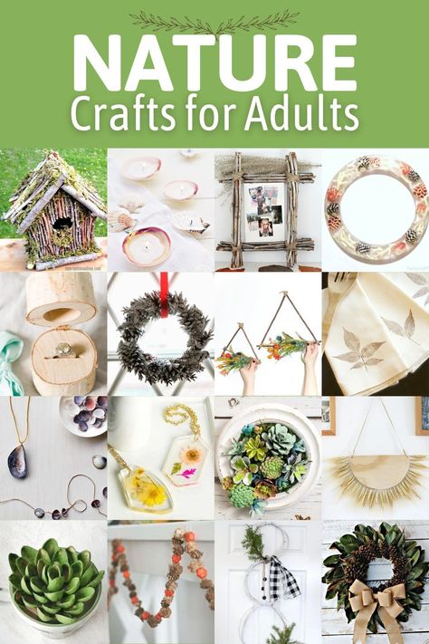 Combine your creativity and the calming feel of the great outdoors with these nature crafts for adults. You’ll transform found organic elements into beautiful creations for your home! Nature Based Crafts For Adults, Nature Walk Activities For Adults, Crafts Made From Nature Materials, Summer Camp Crafts For Adults, Nature Art Projects For Adults, Crafts Using Natural Materials, Nature Gifts Diy, Nature Mobile Diy, Nature Activities For Adults