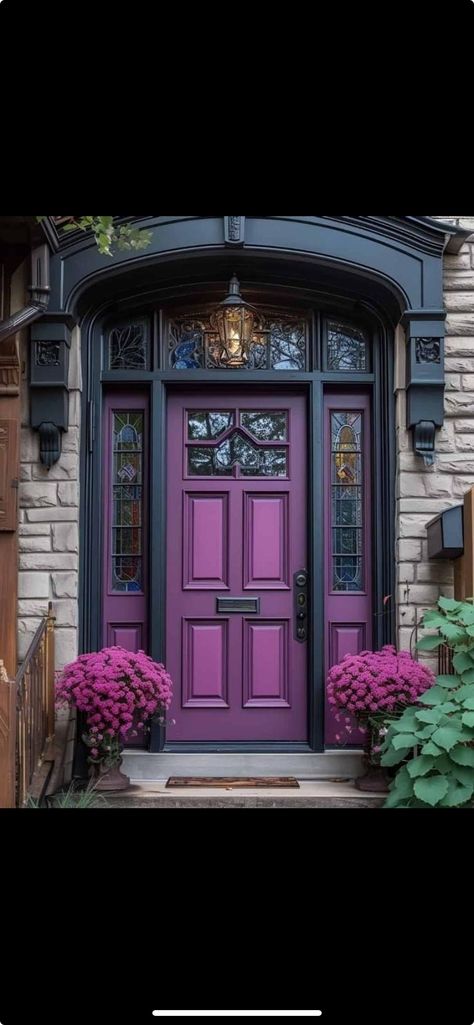 Dark Purple Front Door, Purple Doors Front House, Doors Colors, Purple Front Door, House Doors Colors, Purple Front Doors, Blue Front Door, Purple Door, Cool Doors