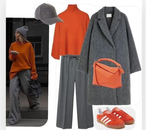 Orange Sweater Outfit, Look Boho Chic, Color Combinations For Clothes, Winter Fashion Outfits Casual, Outfit Plan, Mode Casual, Stylish Work Outfits, Grey Pants, Autumn Outfit