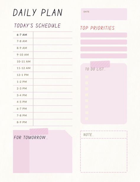 Help organize your life with this daily planner!  It's beautiful and pink to help brighten your day Cute Daily Planner Template, Pink Daily Planner, Daily Planner Ideas, Exam Planner, Girly Planner, Cute Daily Planner, Digital Planner Template, Daily Planner Printables Free, Study Planner Printable