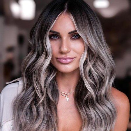 Bold Money Piece Balayage, Dark Roots Ash Blonde Hair Balayage Short, White Blonde Highlights On Brown Hair, Spring Hair Color Ideas 2023, Icy Blonde Highlights On Dark Hair, Platinum Silver Hair Color, Dark Silver Hair, Silver Hair Shampoo, Silver Hair Color Ideas