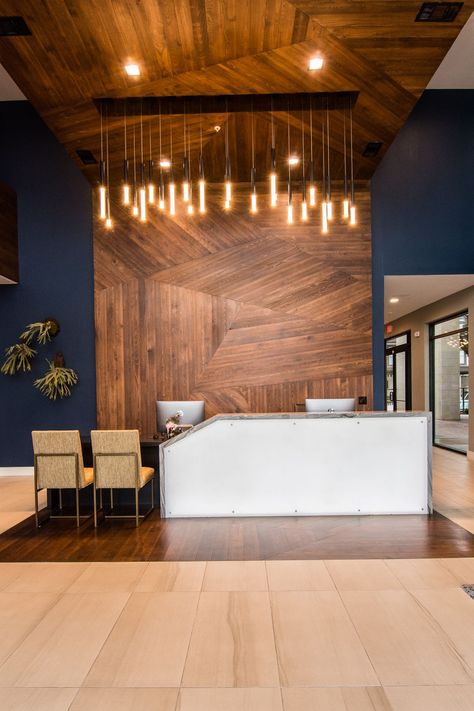 Clubhouse Reception Lobby, Leasing Desk Design, Commercial Reception, Commercial Interior Design Office, Modern Office Reception, Office Lobby Design, Law Office Design, Modern Eclectic Interior, Clubhouse Design