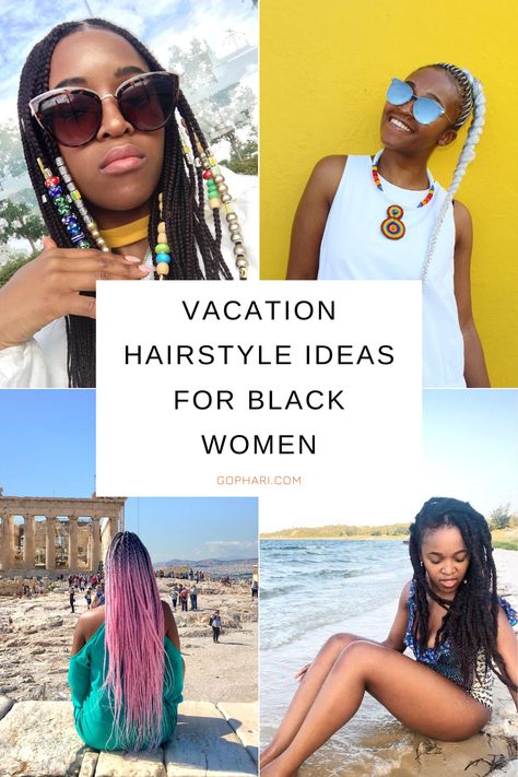 Have a look at these creative hairstyles for you to try on your next vacation  #blackhair #boxbraids #pinkbraids #fauxlocs #vacationhairstyles #blackwomenhair Beach Holiday Hairstyles, Vacation Hairstyles For Black Women, Holiday Braids, Hairstyles Images, Girl Vacation, Vacation Hairstyles, Hairstyles Beach, Beach Hairstyles For Long Hair, Travel Hairstyles