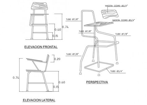 Chair Detail, Drawing Details, Student Chair, Perspective View, Study Chair, Drawing Block, Cad Blocks, Autocad Drawing, Cad Drawing