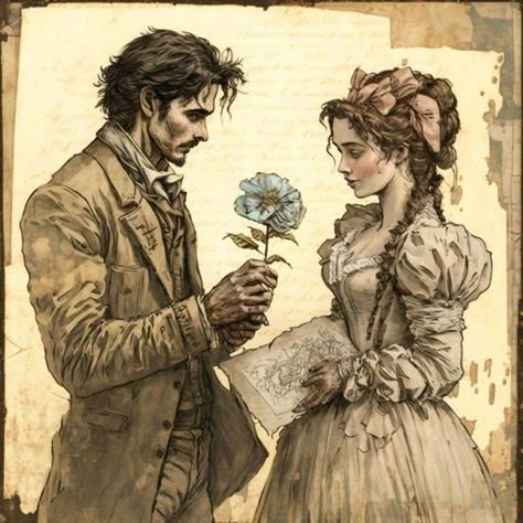 Pose Reference Romantic, Victorian Couple Painting, Regency Era Couple, Steampunk Romance Aesthetic, Victorian Romance Aesthetic, Regency Romance Aesthetic, Victorian Sketches, Regency Couple, Steampunk Photography