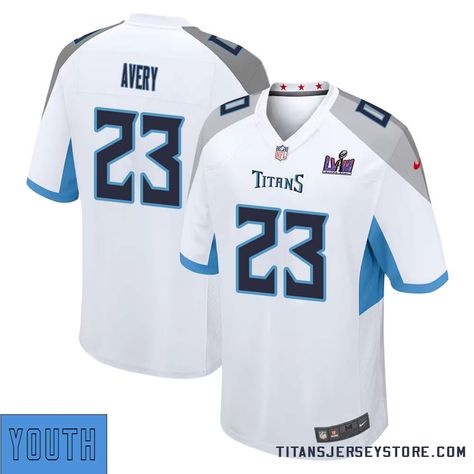 Tre Avery #23 Super Bowl LVIII Away Tennessee Titans Limited White Jersey for Youth Check more at https://www.titansjerseystore.com/tre-avery-23-super-bowl-lviii-away-tennessee-titans-limited-white-jersey-for-youth/ Titans Jersey, Nfl Titans, Tennessee Titans, White Jersey, Super Bowl, Tennessee, Nfl, Bowl, White