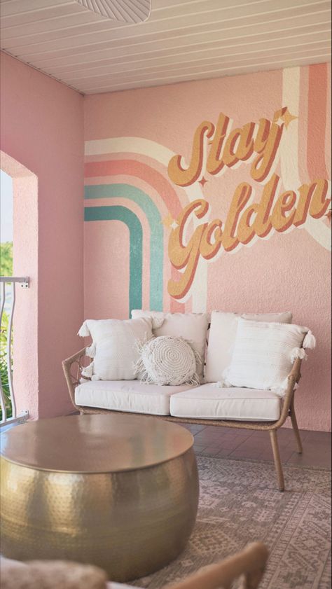 Florida Airbnb, Beach Apartment Decor, Retro Coastal, Beach Mural, Selfie Wall, Airbnb House, Beach Cafe, Cape Canaveral, Stay Golden