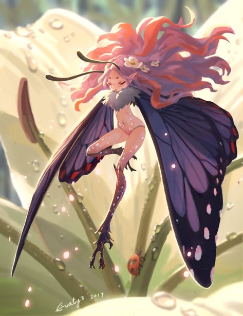 ArtStation - butterfly fairy, Evaty Yu Butterfly Humanoid, Butterfly Concept Art, Butterfly Girl Drawing, Butterfly Fairy Art, Fae Drawings, Butterfly Character Design, Butterfly Hybrid, Fairy Reference, Fey Dnd