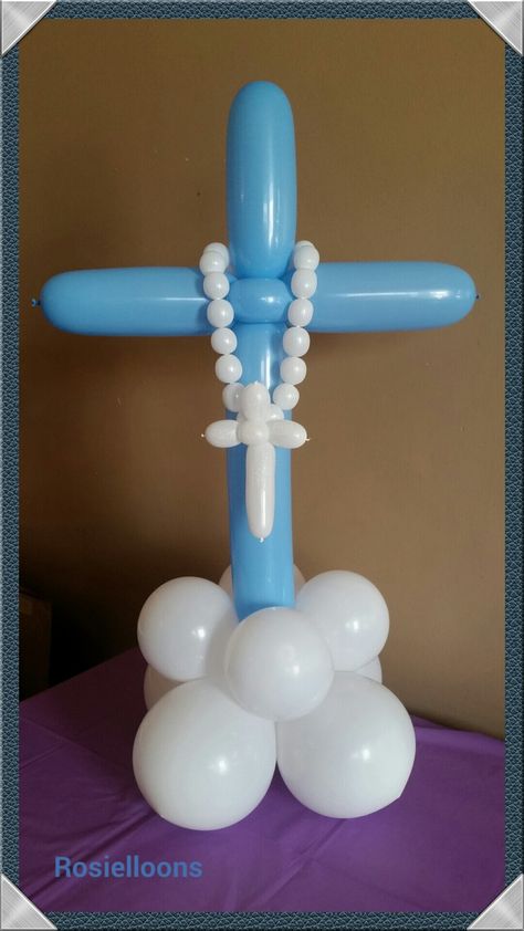 Rosielloons Balloon Angel, Communion Balloons, Balloon Cross, Christening Balloons, Deco Ballon, First Communion Decorations, Communion Decorations, Balloon Crafts, Diy Balloon Decorations