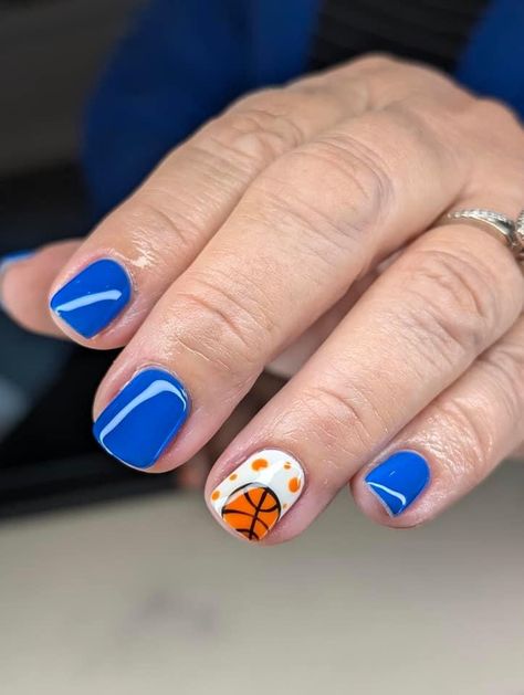 Basketball Nail Art, Basketball Nails Designs, Nails Basketball, Basketball Nail Designs, Basketball Nails, Really Short Nails, Sports Nails, Neat Nails, Different Nail Designs