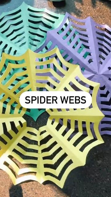 Paper Spiderwebs Diy, How To Cut A Spider Web Out Of Paper, Spiderweb Paper Cutout, Spider Web Cutout Paper, How To Make Spider Webs, How To Make A Spider Web, Diy Spider Decoration, Spider Web Cutout, Diy Spider Decorations