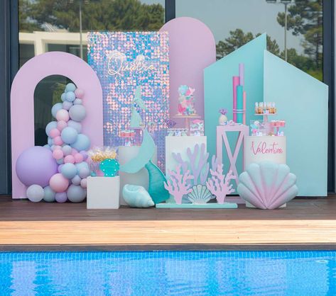 15 Birthday Party, Mermaid Birthday Party Ideas, Birthday Party Idea, Deco Ballon, Mermaid Birthday Party Decorations, Mermaid Theme Birthday Party, 15 Birthday, Birthday Mermaid, Shimmer Wall