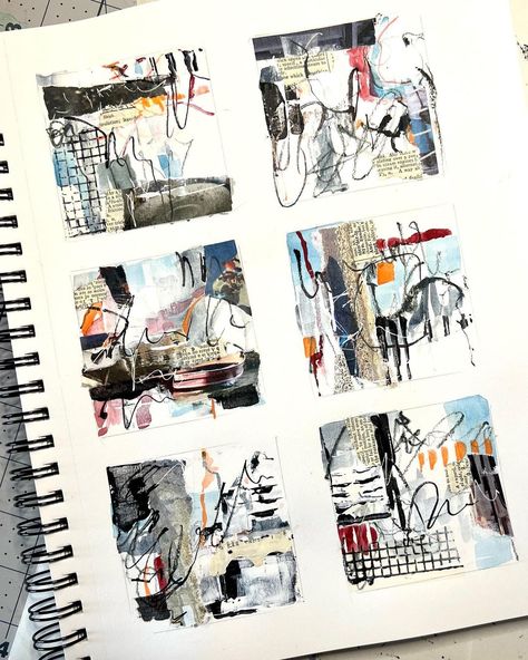 Doing some grid journaling with ideas from @kelleewynnestudios free mini course. I like that it’s a quick and loose way to play with… | Instagram Quick Sketchbook Ideas, Art Inspiration Drawing Sketches Sketchbooks Journal Ideas, Mini Abstract Paintings, Grid Sketchbook, Grid Journal Ideas, Composition Grid, Grid Journaling, Abstract Sketchbook, Collage Sketchbook