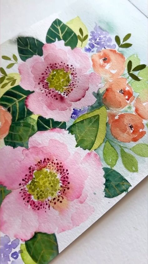 Summer Flower Watercolor, Summer Watercolor Paintings Easy, Loose Watercolor Flowers, Learn Watercolor Painting, New Year Art, Floral Composition, Watercolor Flowers Tutorial, Diy Watercolor Painting, Watercolor Projects