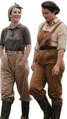 1920s Hiking Outfit, 1800s Farmer Clothes, Farmwear Women, Fantasy Overalls Outfit, 1940s Utility Fashion, Gardener Outfit Drawing, Farming Aesthetic Outfit, Vintage Adventurer Outfit, Farmer Outfits Women