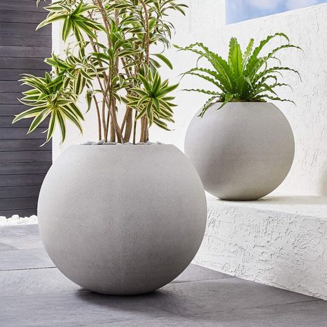 Large Garden Planters, Sphere Light, Decoration Beton, Succulent Landscape Design, Gray Planter, Indoor Outdoor Planter, Cement Pots, Crate Barrel, Planter Pots Outdoor