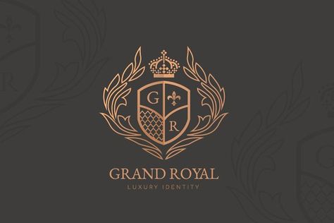 Grand Royal Luxury Logo ~ Logo Templates ~ Creative Market Royal Logo Design Creative, Royal Branding, Vip Design, Luxury Logos, Heraldry Design, Photoshop Shapes, Royal Logo, Resort Logo, Family Logo