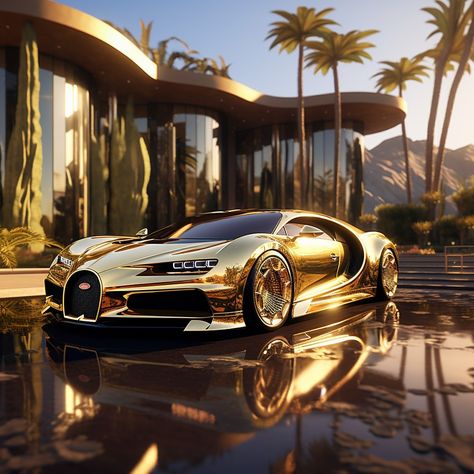 "Luxury Oasis: Gold Mansion, Bugatti Chiron, and Pool" Bugati Car Bugatti Chiron, Golden Bugatti, Bugatti Gold, Gold Bugatti, Xe Bugatti, Bugatti Wallpapers, Spiderman Car, Bugatti Concept, Trunk Ideas