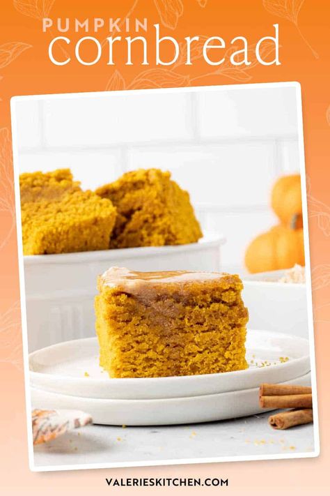 This Pumpkin Cornbread is slightly sweet with a touch of warm spice. A cozy, fall-inspired take on classic cornbread that's delicious served warm from the oven with cinnamon honey butter. Pumpkin Cornbread Recipe, Classic Cornbread, Pumpkin Cornbread, Cranberry Dessert, Cinnamon Honey Butter, Crumb Cake Recipe, Aip Desserts, Cherry Tomato Sauce, Pumpkin Eater