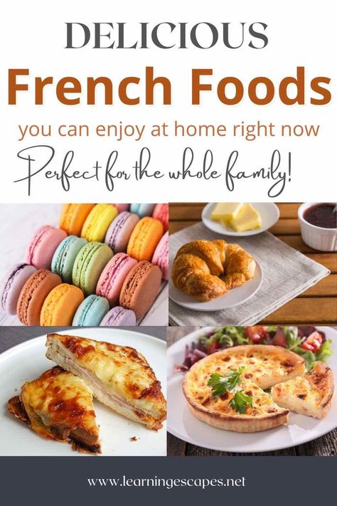 Delicious French food for kids and adults and French specialties you can taste in France or enjoy at home for the perfect French theme meal! Easy French Meals Dinners, French Food For Kids Party, French Themed Food Ideas, French Food Recipes Lunch, French Food Ideas For Party, Easy French Party Food, French Tea Party Food, French Buffet Food, French Snacks For Kids