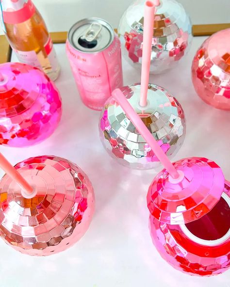 Hot Pink Disco Ball, Barbie Edition, Bachelorette Disco, Disco Ball Cup, Hot Pink Birthday, Barbie Bachelorette, Pink Party Theme, Pink Bachelorette Party, Disco Birthday Party