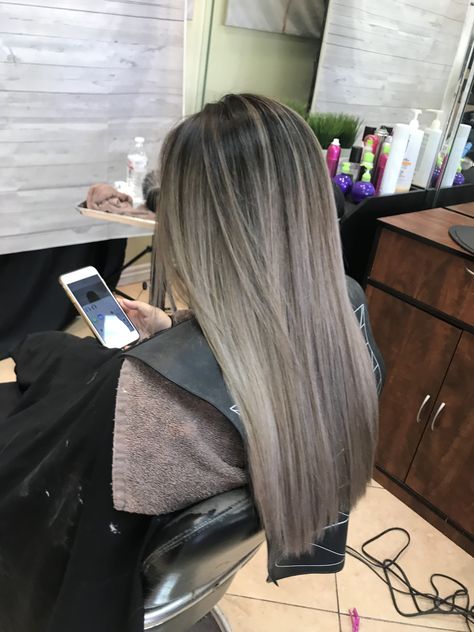 Ash Blond On Black Hair, Cool Toned Blonde Hair Asian, Asian Hair Dye Ideas Colour, Ash Toned Hair, Ash Blonde Balayage Straight Hair, Asian With Blonde Balayage, Icy Balayage Brunettes, Hair Colors For Asians, Balayage Hair Cool Tone