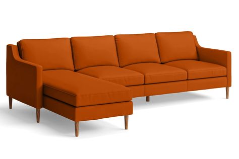 Discover the Greco handcrafted Italian sofa – a luxurious piece of modern furniture designed by artisan craftsmen to provide a beautiful addition to any home. With a sleek midcentury style and a medium firmness, this elegant piece is upholstered with a Orange premium dyed leather. Boasting a high back and a solid hardwood frame, this durable sofa features stain-resistant material, making it perfect for everyday use. The 4 Seater Left Hand Facing Chaise Lounge Corner Sofa Italian sofa is the perfect combination of traditional craftsmanship and contemporary style.