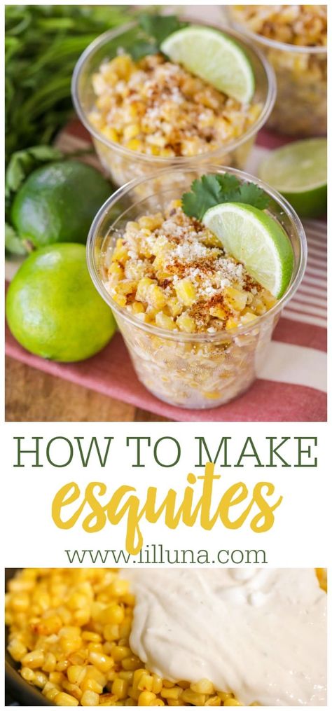 Esquites is a tasty corn salad topped with chili and cotija cheese. It's incredibly delicious and easy to whip up! #esquites #mexicancorn #mexicanrecipes #corn #sidedish #appetizer Corn Appetizers, Cotija Cheese, Salad Toppings, Hispanic Food, Corn Recipes, Corn Salad, Fun Foods, Corn Salads, Mexican Food Recipes Authentic