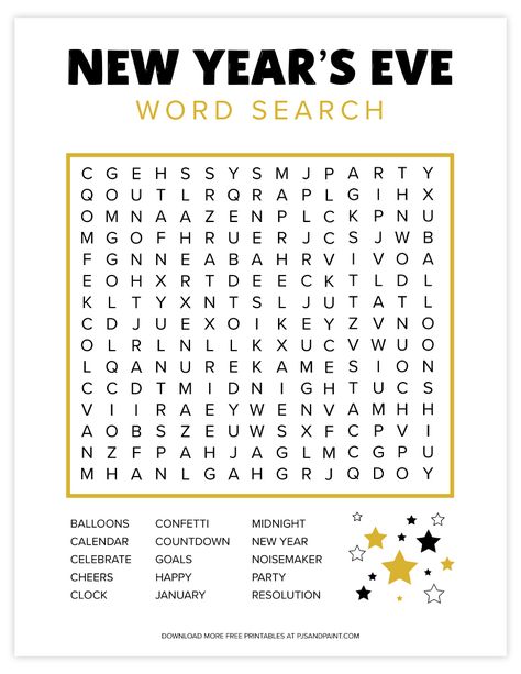 New Years Word Search Free Printable, New Year’s Party Activities, New Years Kids Activities Free Printable, New Years Eve Ideas For Teens, New Years Eve Party Ideas For Kids, New Years Crafts For Adults, New Years Eve Activities For Kids, New Years Day Activities, New Year’s Eve Kids Activities