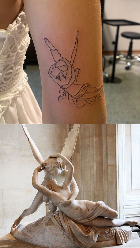 Romanticism Tattoo Ideas, European Art Tattoo, Tattoo Ideas Classical Art, Cupid And Psyche Tattoo Minimal, Psyche Tattoo Goddess, Museum Tattoo Ideas, Reinassance Tattoo, Bernini Tattoo, Orpheus Tattoo