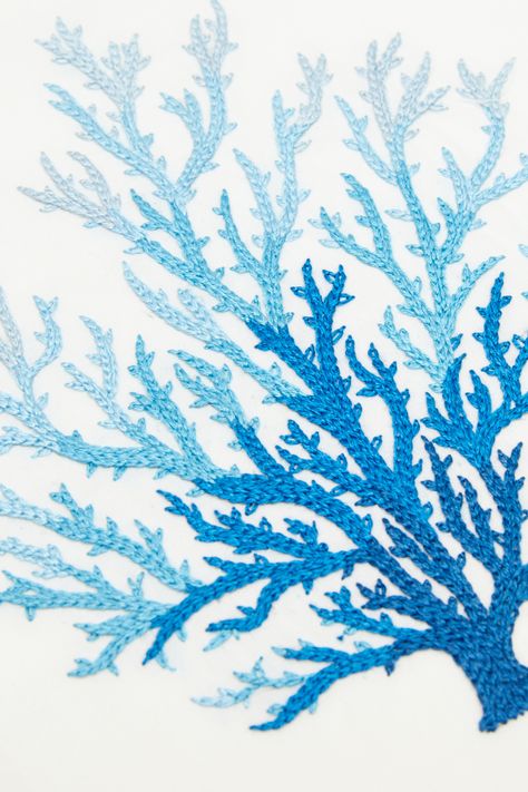 Blue Fan Cora - DMC Embroidery Patterns Free Templates, Seascape Quilts, Fan Coral, Fabric Artwork, Free Embroidery Patterns, Coral Pattern, Coral Print, Embroidery Transfers, Thread Painting