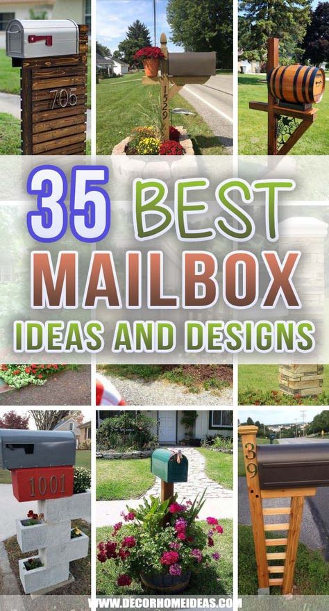 Best Mailbox Ideas And Designs. Give your mailbox a makeover with these amazing mailbox ideas that will instantly boost your curb appeal. #decorhomeideas Mail Box Number Ideas, Cute Mailbox Ideas Curb Appeal, New Mailbox Ideas, Diy Mailbox Decor, Custom Mailboxes Design, Flower Bed Mailbox Ideas, Ideas For Mailboxes Curb Appeal, Mailbox Planter Ideas Diy Projects, Mailbox Planters Ideas