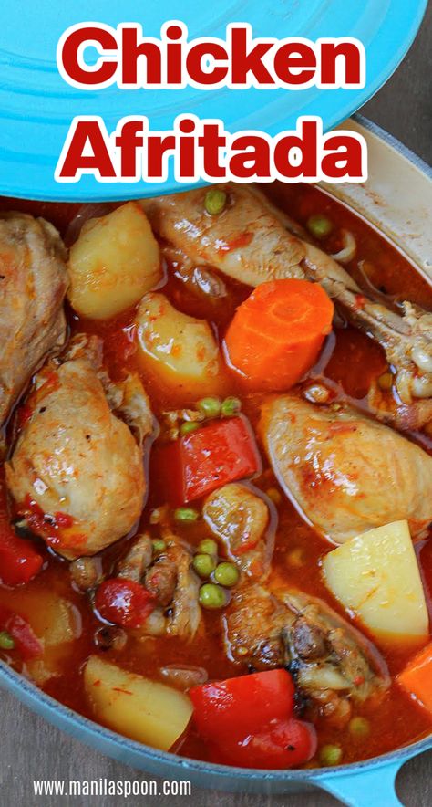 Chicken Afritada Recipe, Chicken Afritada, Stews Recipes, Crockpot Soup, Favorite Soups, Filipino Foods, Chicken Pieces, Chicken Meals, Dinner Bell