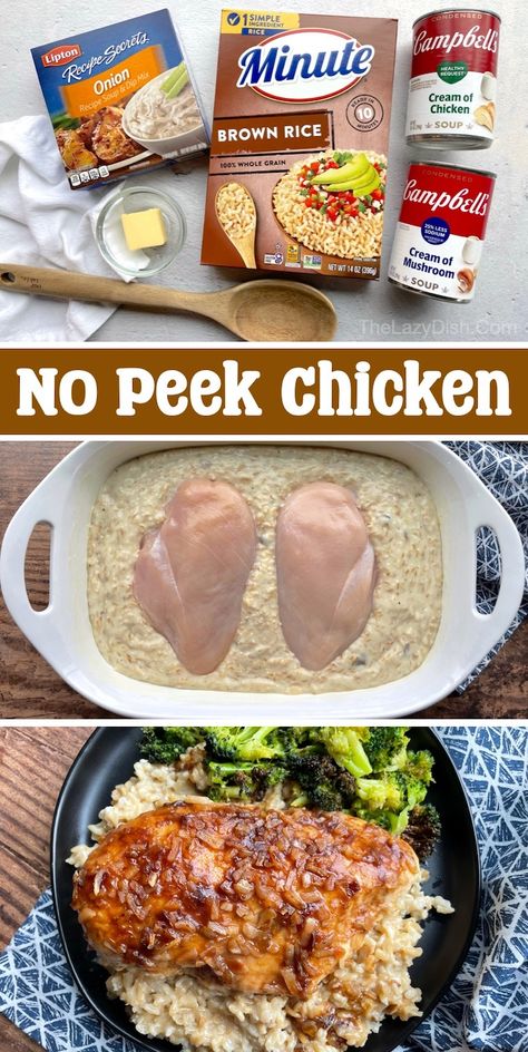 Creamy Chicken Rice, No Peek, Casserole Healthy, Creamy Chicken And Rice, Rice Dinner, Easy Chicken Dinner Recipes, Easy Casserole Recipes, Chicken Dishes Recipes, Chicken Rice